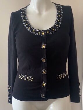 Black Women's Embellished Open Cardigan Sweater